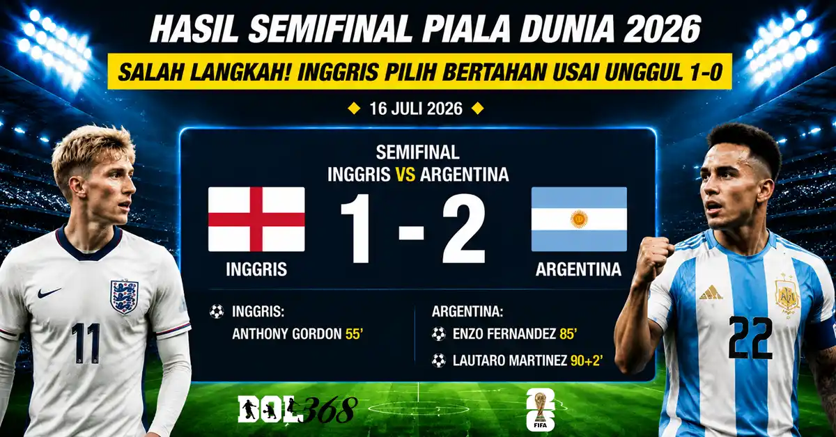 Inggris vs Argentina 1-2 di semifinal Piala Dunia 2026, Argentina melaju ke final